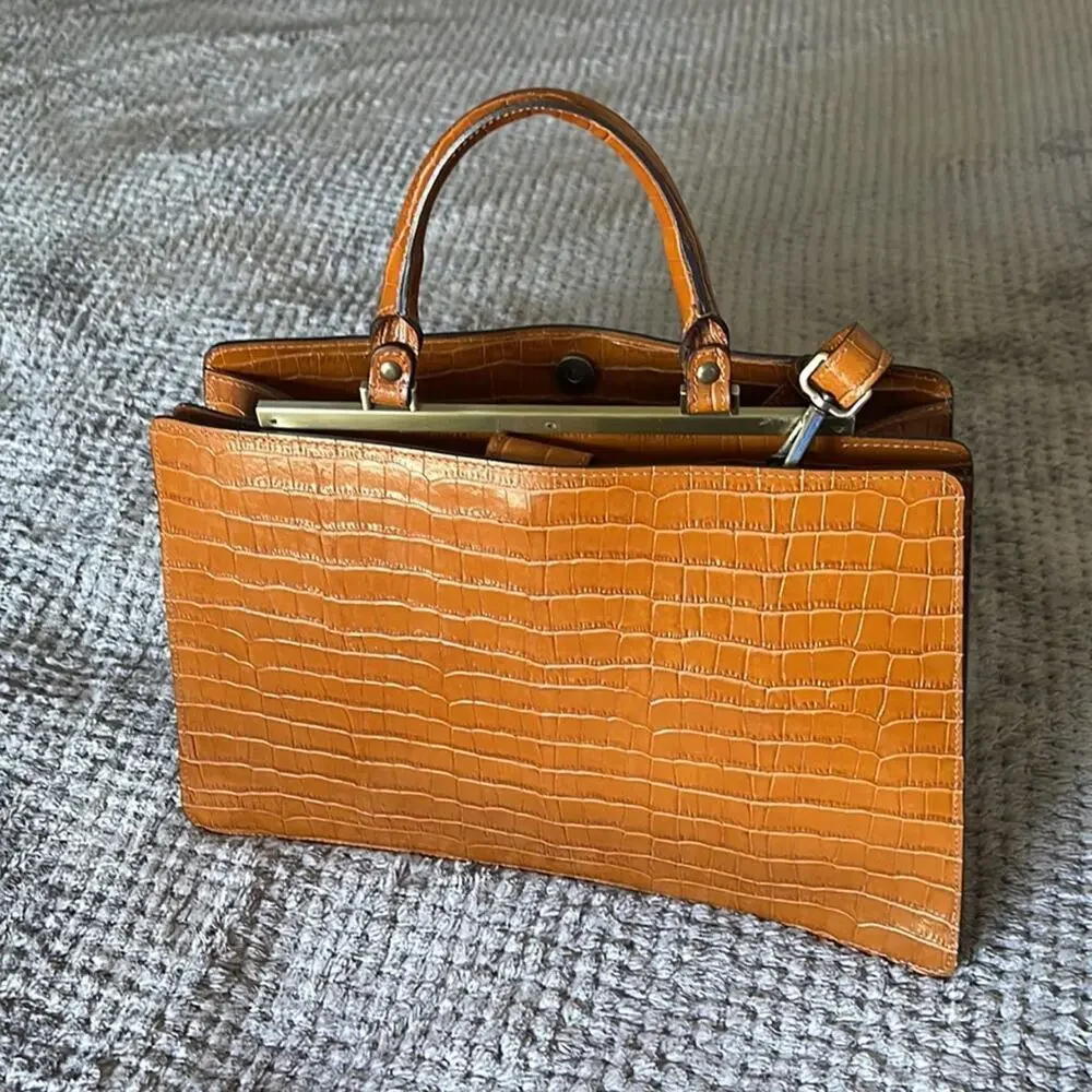 CLAUDIA FIRENZE Camel Colored Alligator Skin Textured Handbag